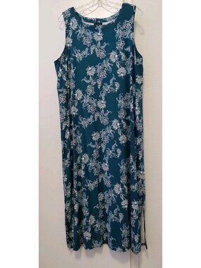 J. Jill Wearever Teal Green White Floral Heavier Knit Long Maxi Dress XL Petite